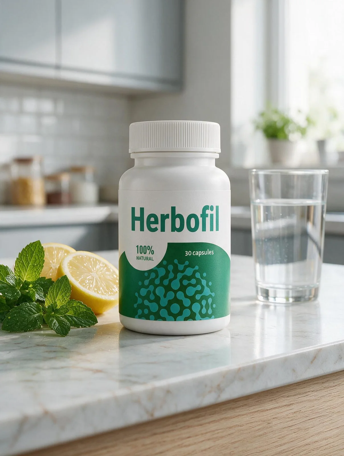 Бутилка Herbofil върху кутията — 30 капсули